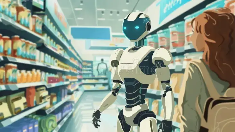 A robot interacting with customers in a retail store