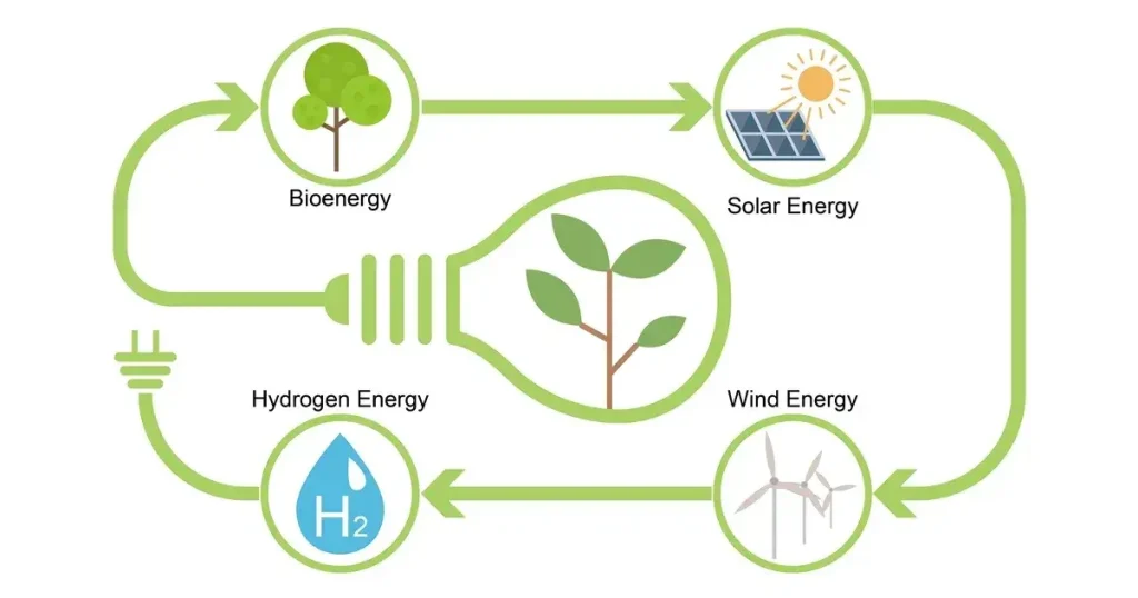 A simple infographic showing types of sustain energy solutions